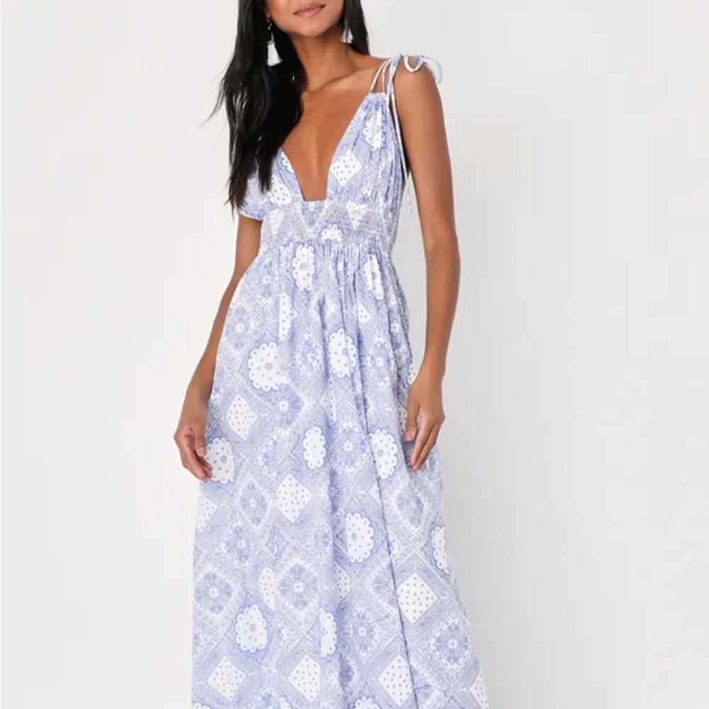 Lulu's Blue and White Sleeveless Maxi Sundress